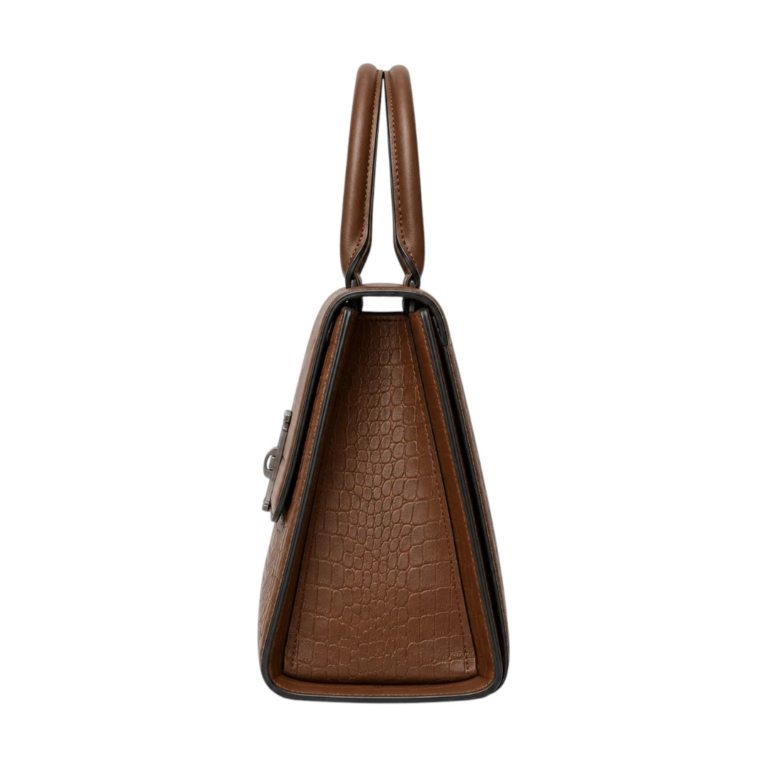 Bagv Brown Allure Croc-Texture Satchel Handbag