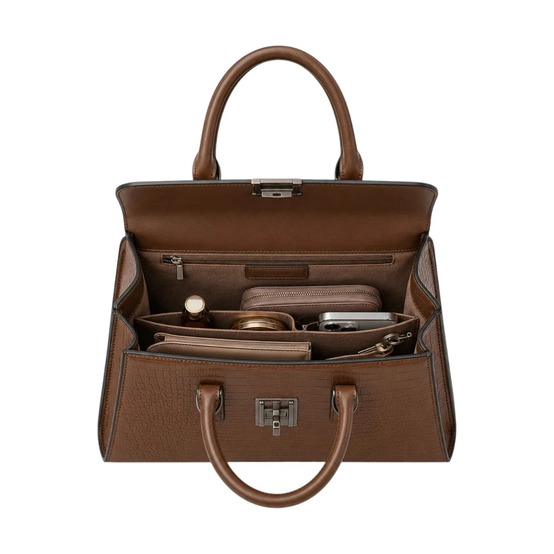 Bagv Brown Allure Croc-Texture Satchel Handbag