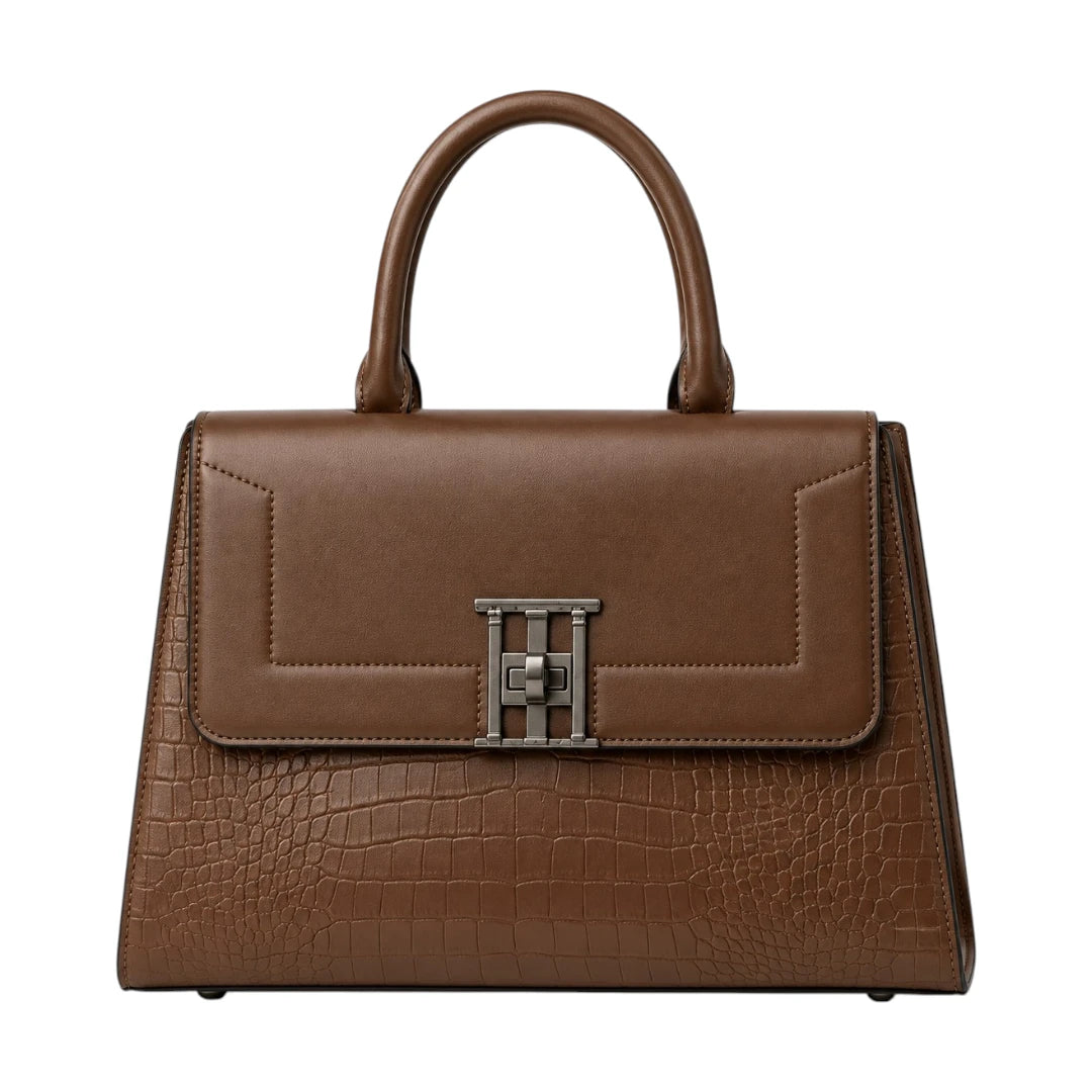 Bagv Brown Allure Croc-Texture Satchel Handbag
