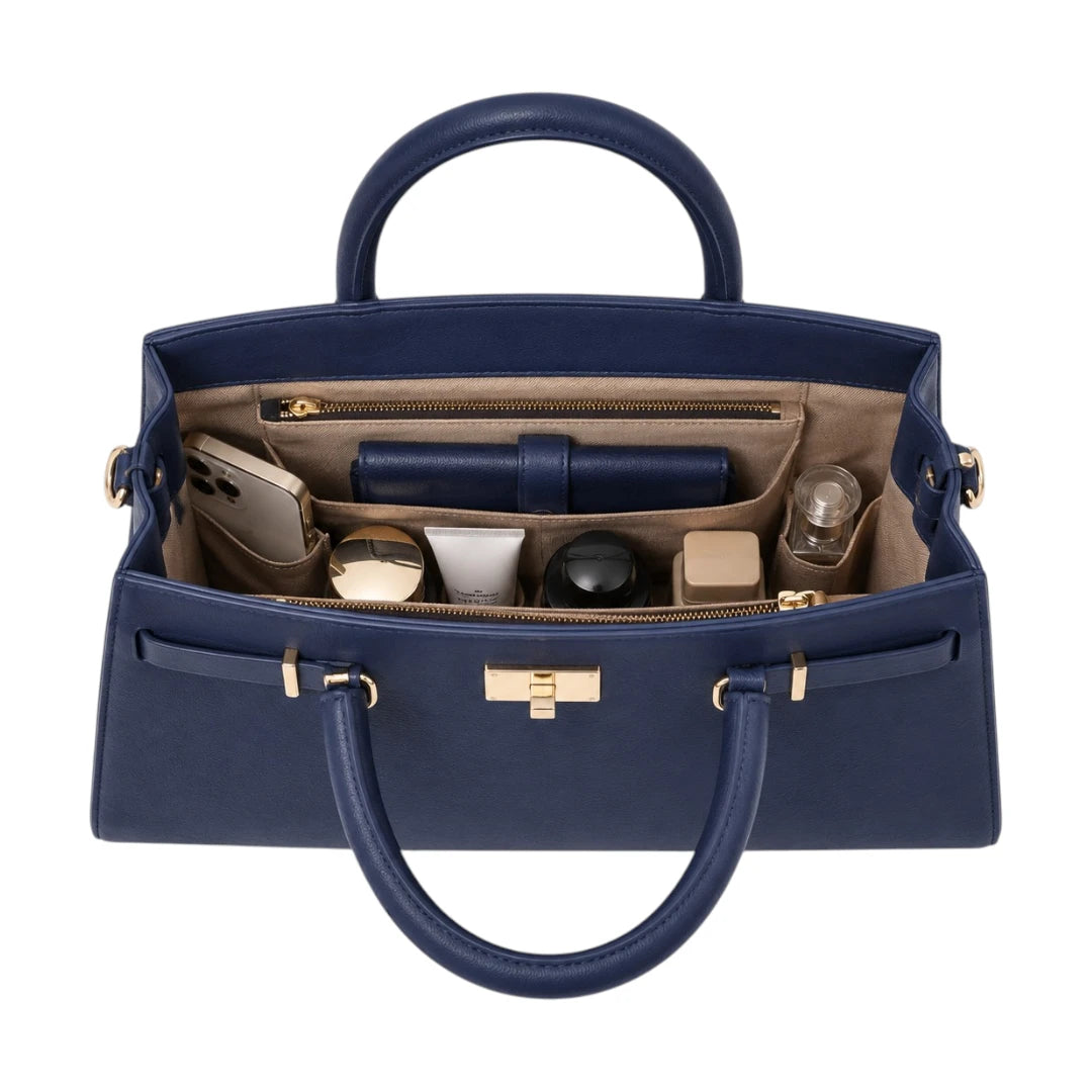 Bagv Navy Faux Leather Crest Satchel Handbag