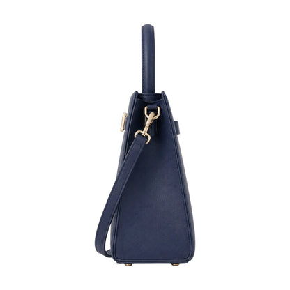 Bagv Navy Faux Leather Crest Satchel Handbag