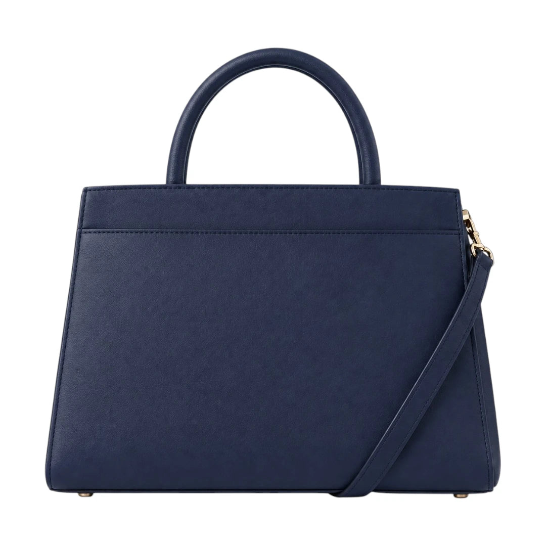 Bagv Navy Faux Leather Crest Satchel Handbag