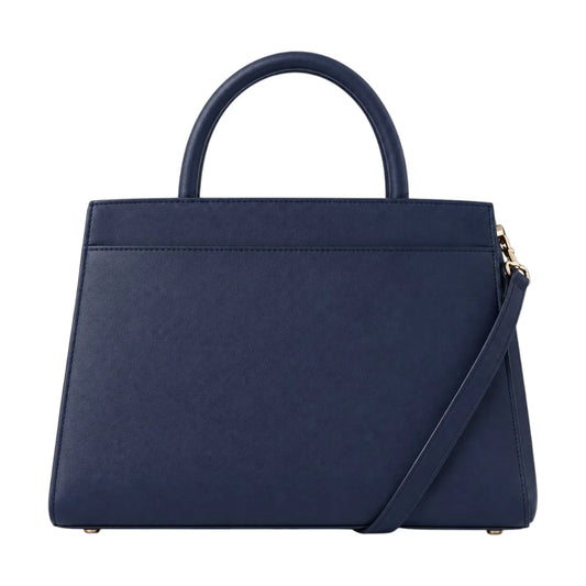 Bagv Navy Faux Leather Crest Satchel Handbag