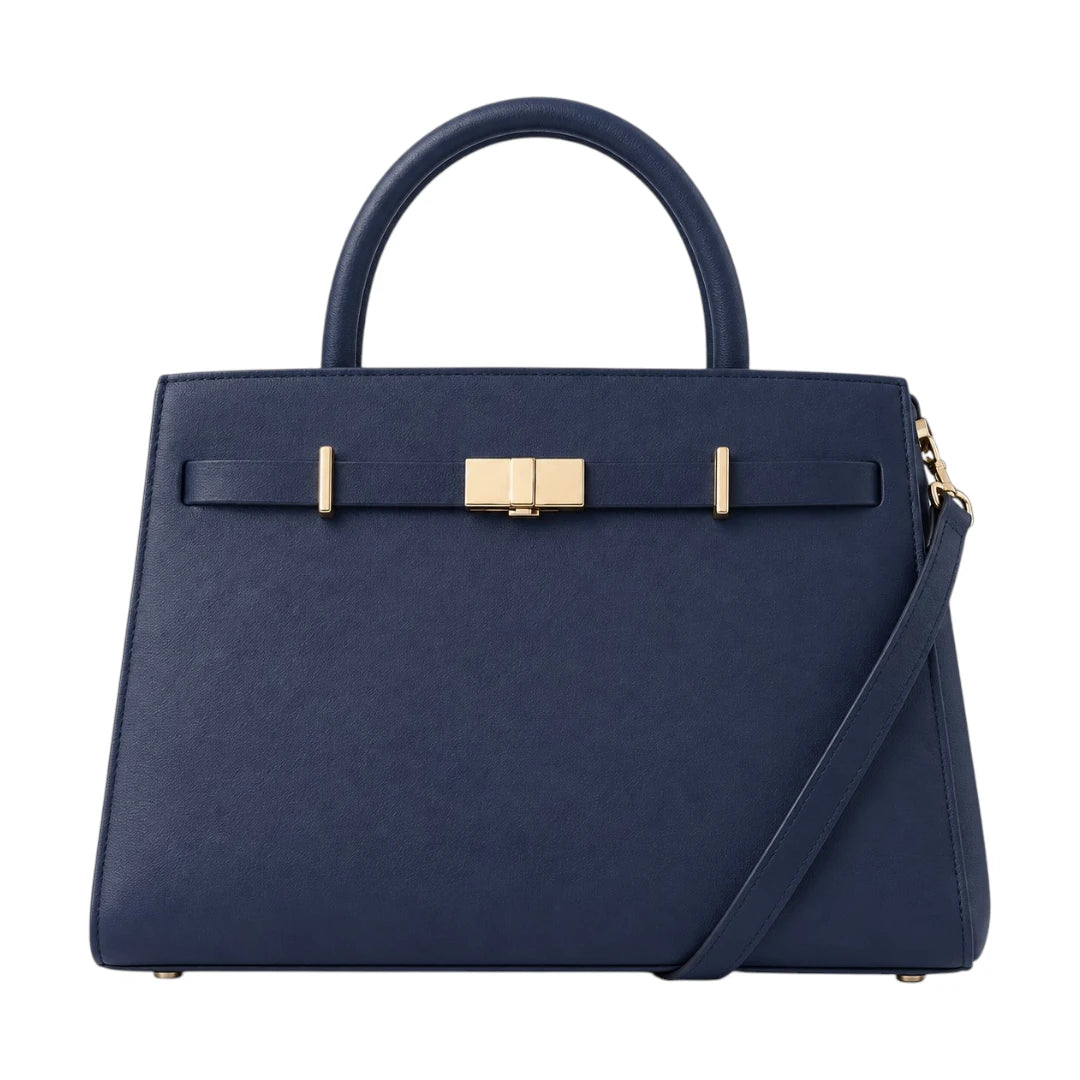 Bagv Navy Faux Leather Crest Satchel Handbag
